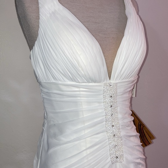 Crepe Chiffon Beach Wedding Rehearsal Prom Formal Dress Gown Ruched  Plunge  12 - Picture 6 of 10